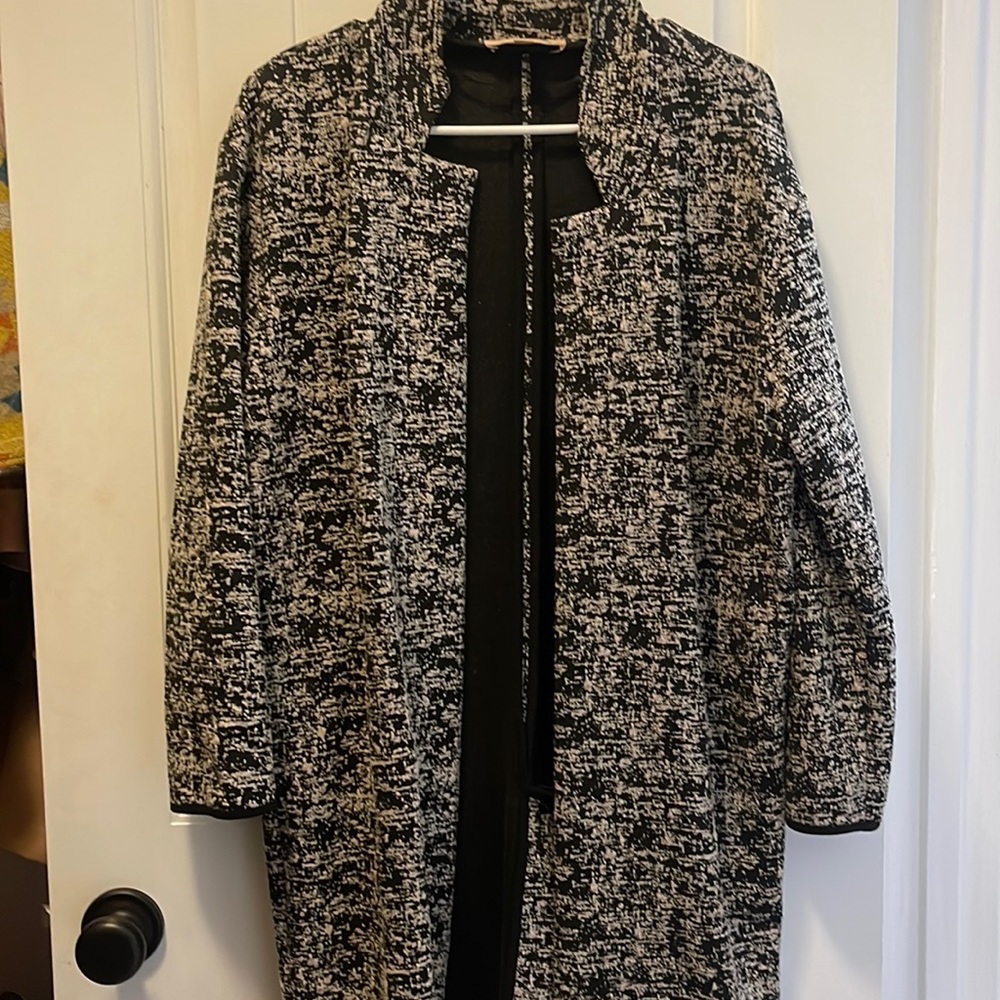 Suit Jacket. Black and White. Long length with split in lower back side
